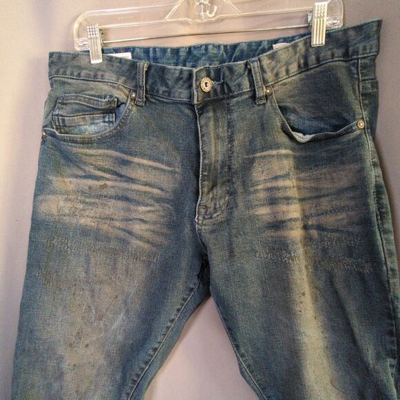 Smoke Rise Jeans Mens 36x32 Blue Distressed Slim Stretch - Picture 5 of 13